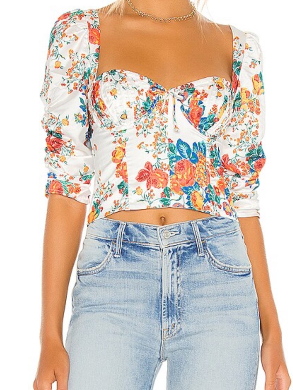 For Love & Lemons Brandy Top in Ivory Print Size Small